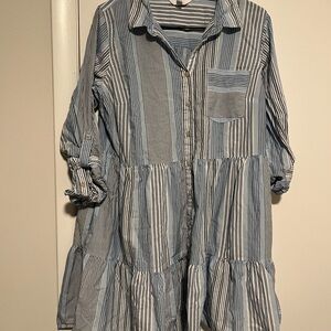 Time and Tru Striped Blue and White Button-Up Dress